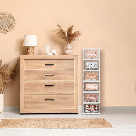 6 Shelf Daily Weekly Clothes Organizer for Kids Foldable Weekly Hanging Closet Organizer with Door Plastic Closet Storage for Boys and Girls Monday Through Friday Essential Stuff