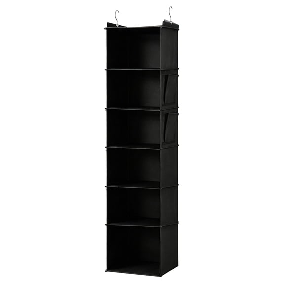 6 Shelf Hanging Closet Organizer With 2 Side Pockets, Breathable Hook‑Mounted Shelf For Dorm Closet Garment Sorting & Household Storage(Black)