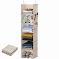 thumbnail image 1 of 6-Shelf Hanging Closet Organizer in Beige — Fabric Storage with Bamboo Inserts & Side Pockets, 47" Vertical Storage for Clothes, Shoes & Accessories, 1 of 7