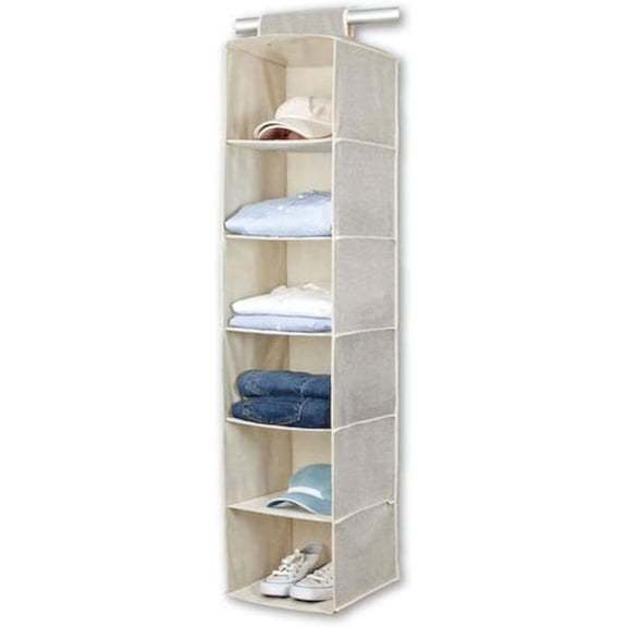 6-Shelf Sweater Closet Organizer - Beige | Closet Hanging Organizer for Bedroom | Sweater Storage Organizers | Hanging Shelves | Portable Closets for Clothes | Room Essentials