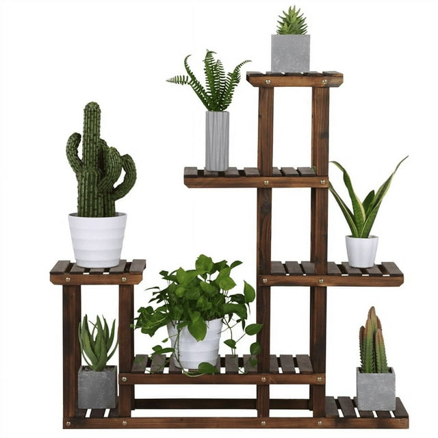6-Shelf Wooden Flower Stand Plant Display for Indoors and Outdoors