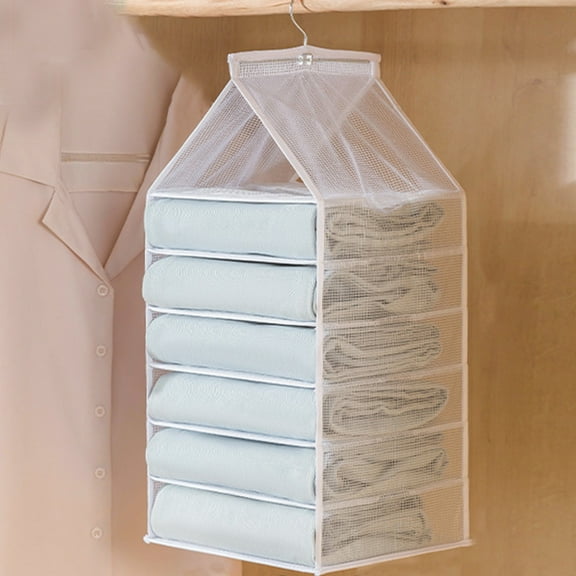 6 Shelves Hanging Closet Organizer, 1 Pack Hanging Storage for Clothes Bags, 8.66"x9.84"x19.68" Hanging Shelves For Closet Organization & Storage