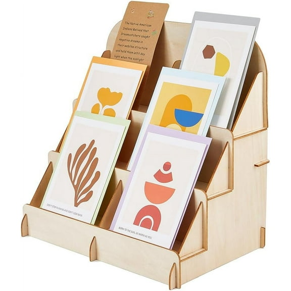 6 Shelves Wooden Card Display Stand Self-Installing Business Card Display Rack Mini Craft Show Case Sticker Tape Organiser 30x20x30cm Blanched Almond