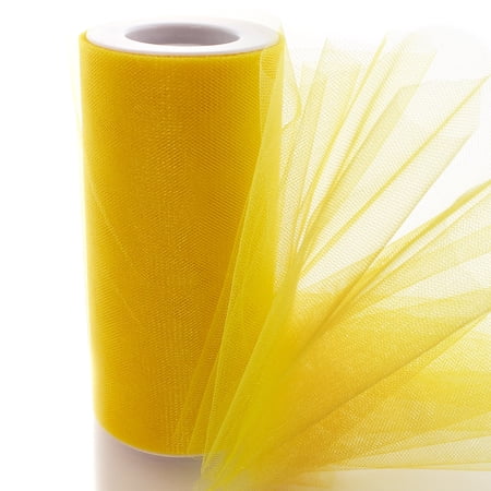 6" Shimmer Tulle Fabric Roll For Crafts, Wedding, Pary Decorations, Gifts - Yellow 25 Yards