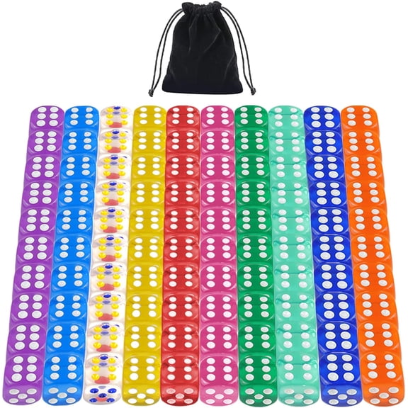 6 Sided Dice Set 10 Colors Transparent Acrylic Dice for DND, MTG, RPG, Tenzi, Yahtze, Bunco, Table Borad Games, Math Teaching