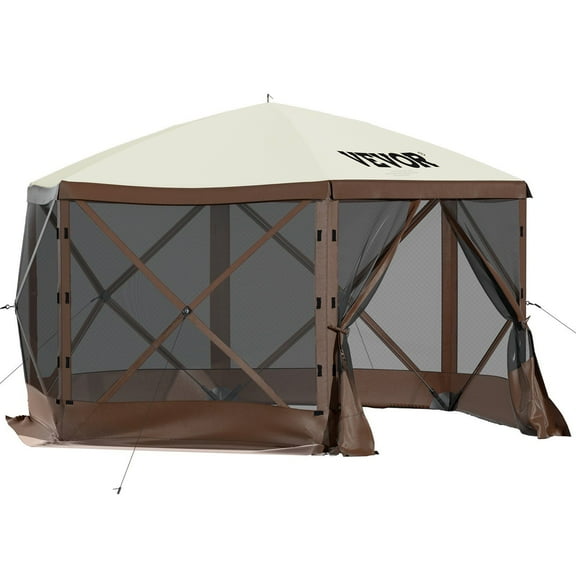 6-Sided Screen Tent 10x10 FT, Portable Pop-Up Gazebo for Camping, Waterproof Canopy w/Ground Stakes & Mesh Windows, 8-Person