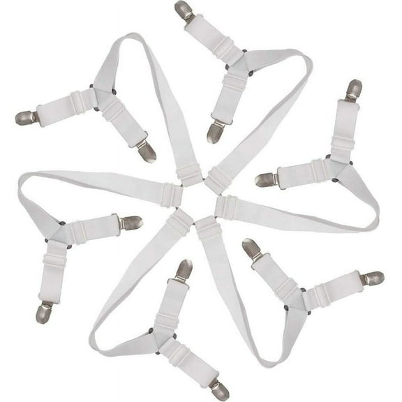 6 Sides Bed Sheet Clips,Sheet Fasteners Adjustable Elastic Sheet Straps Sheet Holder for Round/Square,King/Queen Any Size Bed Sheet (Black)