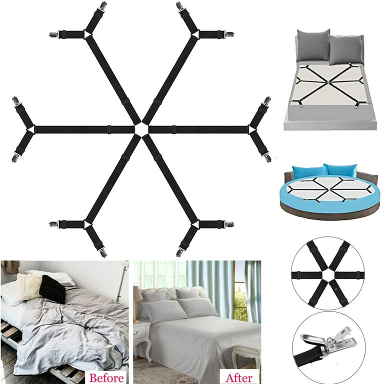 6 Sides Bed Sheet Clips,sheet Fasteners Adjustable Elastic Sheet Straps  Sheet Holder For Round/square,king/queen Any Size Bed Sheet (black)