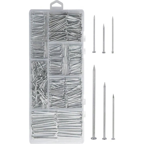 6 Sizes Gold Hardware Nails Assortment Kit, 358pcs, Brass Plated, Nails For Hanging Pictures, Finishing Nails, Wood Nails, Wall Nails For Hanging (3", 2", 1-1_2", 1-1_4", 1", 3_4")