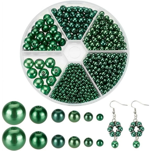 6 Sizes Green Pearl Beads 3~10mm Acrylic Pearl Beads 1070pcs Pearl Craft Beads Round Loose Spacer Beads