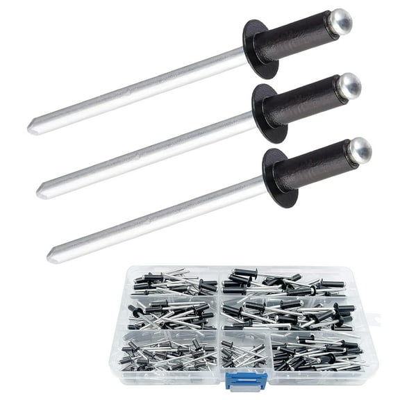 6 Sizes of Aluminum Blind Rivets, Popular Rivet Classification kit (Black, 180psc per Box)