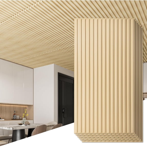 6- Slat Design  Wall Panels for Interior Wall Decor, 2x4 FT PVC Decorative Drop Ceiling Tiles - Oak