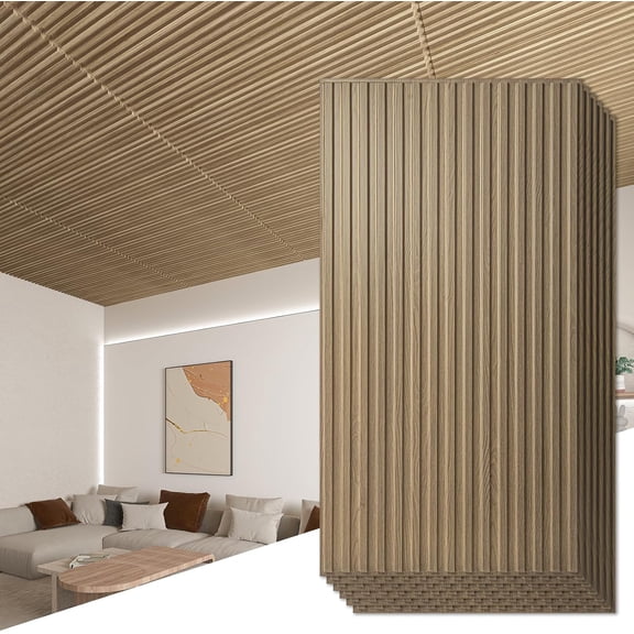 6- Slat Design  Wall Panels for Interior Wall Decor, 2x4 FT PVC Decorative Drop Ceiling Tiles - Walnut