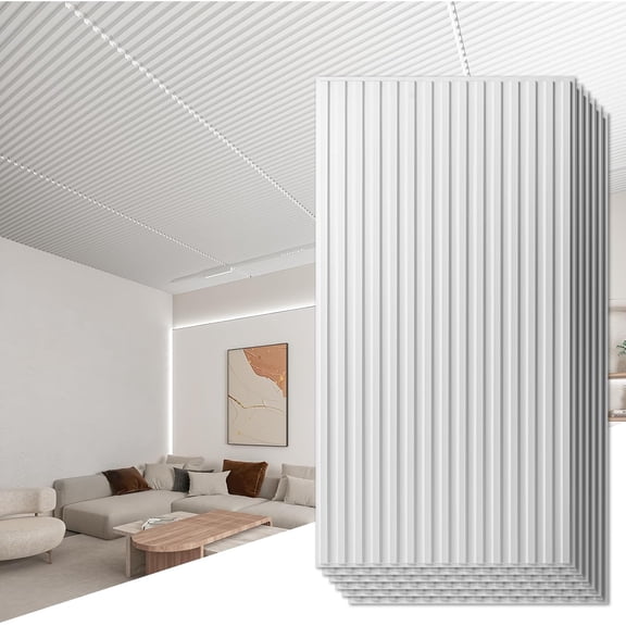 6- Slat Design Wall Panels for Interior Wall Decor, 2x4 FT PVC Decorative Drop Ceiling Tiles - White