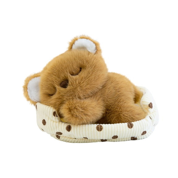 6" Sleeping Puppy Plush Toy, Soft Faux Fur Desktop Decor, Cute Cozy Animal Figurine for Desk, Shelf, Home & Office, Ideal Gift for Back to School, Holidays & Special Occasions