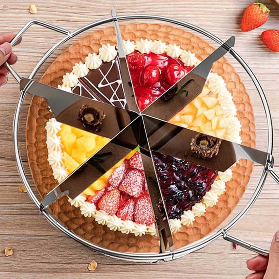 6 Slice Cake Divider Cutter Stainless Steel Pizza Portion Slicer For Mousse Cake Kitchen Baking(Silver-34Cm)