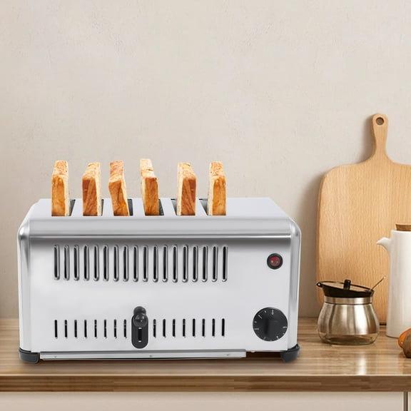6 Slice Commercial Toaster, 1680W Bread Baking Machine with 5 Bread Shade Settings Electric Toaster Machine with Crumb Tray 5 Minutes Timier Rapid Toaster for Home and Dessert Store