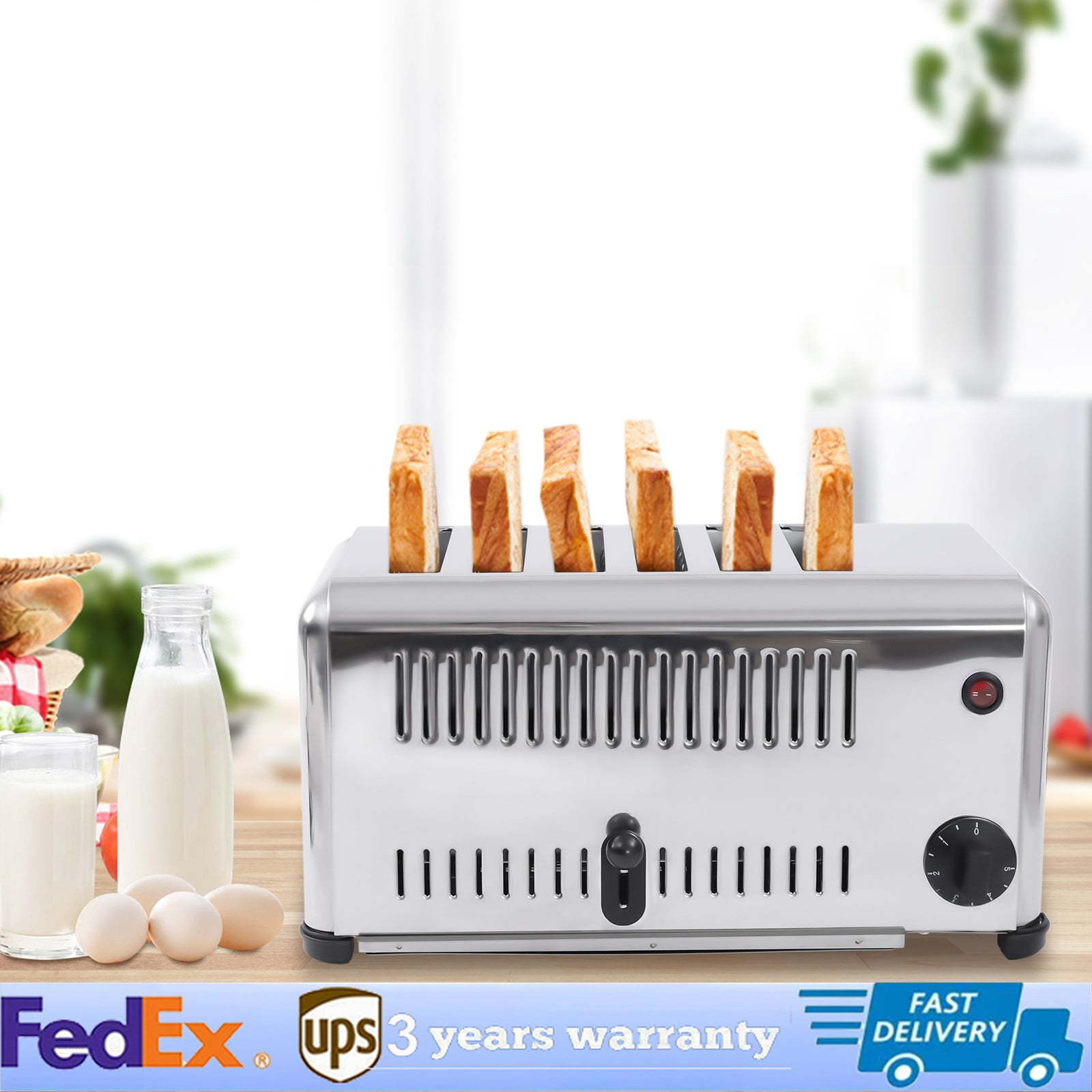6-Slice Stainless Steel Electric Toaster with Adjustable Timing Options