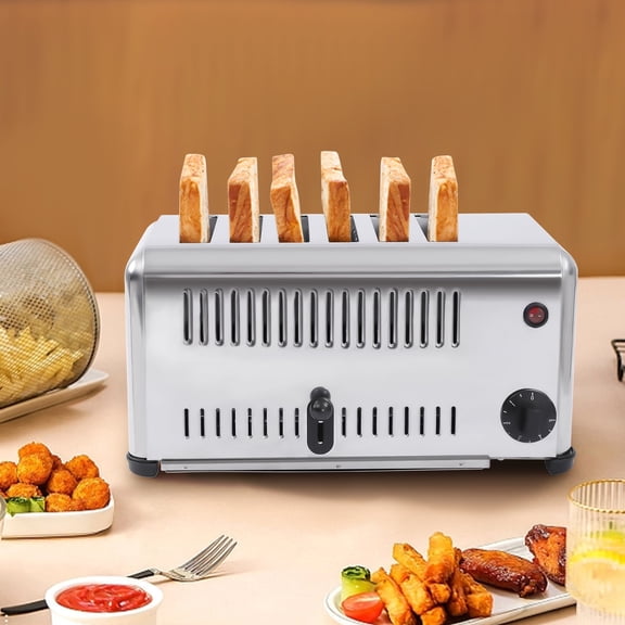 6-Slice Stainless Steel Toaster, 1680W High-Power with Adjustable Timing, Wide Slots, and Easy-to-Clean Design for Perfect Toast Every Time