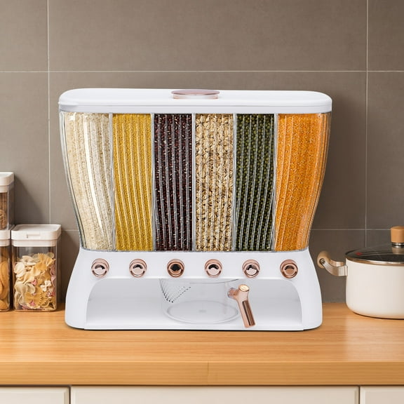 6-Slot Cereal Dispenser Grain Container 10KG Kitchen Rice Storage Food Container Box for Home, Restaurant