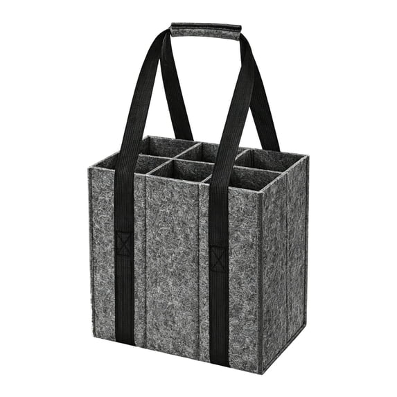 6 Slot Felt Wine Tote Bag with Handle, Reusable Divided Wine Carrier Portable Bottle Holder, Multi Compartment Wine Storage Organizer for Party Picnic Camping Travel Gift Accessories