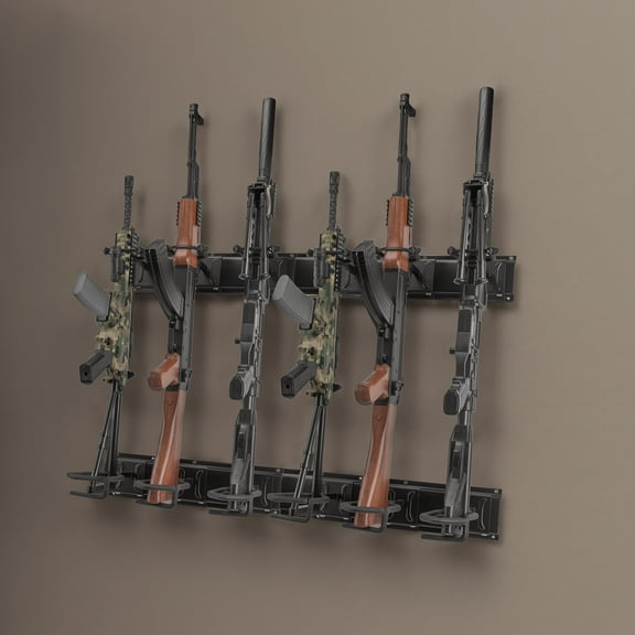 6 Slot Gun Rack,Mutak Wall Mount Rifle Racks,Heavy Duty Steel Gun Rack for Wall, Adjustable Gun Display Holder Gun Stand