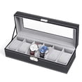 thumbnail image 1 of 6 Slot Leather Watch Box Display Case Organizer Glass Jewelry Storage Black, 1 of 8