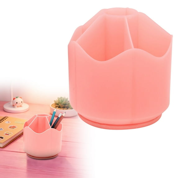 6 Slot Makeup Brush Holder Plastic Makeup Brush Organizer Versatile Desk Organizer Pen Holder for Desk Pencil Case Pencil Holder Crayon Box Marker Holder for Home Office Desk Accessories Light Pink