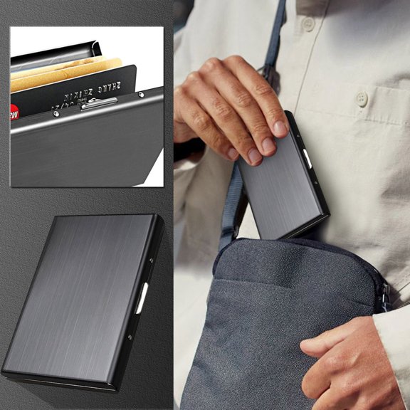 6-Slot Multifunctional Metal Card Holder Case in Black for Desk Organization, Slim Portable Business Card Protector and Minimalist Wallet Storage #001B black