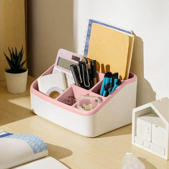 6-Slot Plastic Storage Box | Large Capacity Countertop Organizer for Bathroom Kitchen Bedroom | Toothbrush & Cosmetic Holder | Yellow Gray Pink Blue