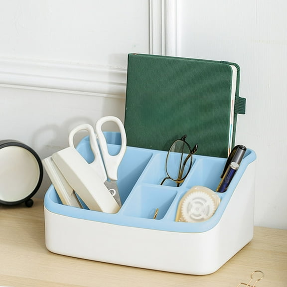 6-Slot Plastic Storage Box | Large Capacity Countertop Organizer for Bathroom Kitchen Bedroom | Toothbrush & Cosmetic Holder | Yellow Gray Pink Blue