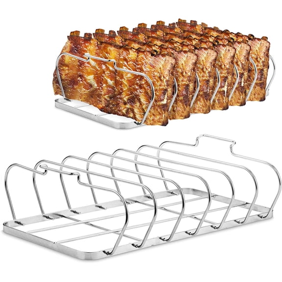 6 Slot Stainless Steel Rib Rack for Smoker & Grill - Vertical BBQ Rib Holder for Smoking, Fits 18" and Larger Grills