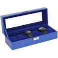 thumbnail image 1 of 6 Slot Watch Display Case Leather Organizer Glass Jewelry Storage Box Lockable, Blue, 1 of 3