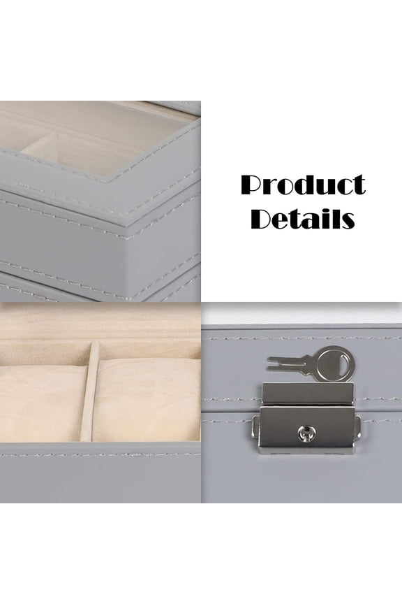 6 Slot Watch Display Case Leather Organizer Glass Jewelry Storage Box Lockable, Grey