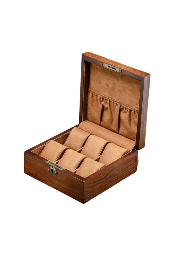 6 Slot Wood Watch Box, with Removable Pillows for Men and Women Lockable Watch Organizer Watch Bracelet Display watch Display Case , Square
