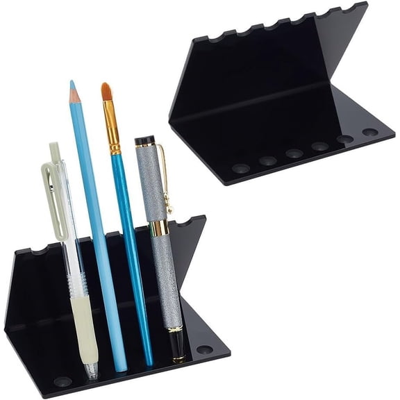 6 Slots Acrylic Pen Stands Displays 2PCS Black Pencil Display Holder Ballpoint Pen Display Rack Desk Stand Organizer Holding Rack DIY