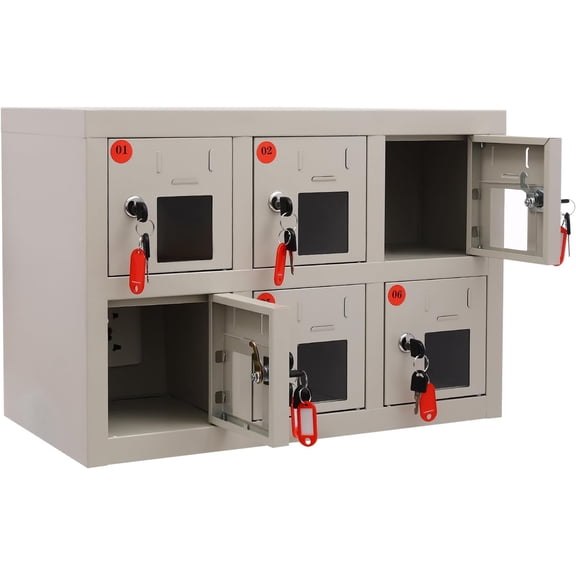 6 Slots Cell Mobile Phone Steel Locker with Lock, Cell Phone Locker with Charging Station, Cellphone Locker for Schools, Conference Rooms, and Offices