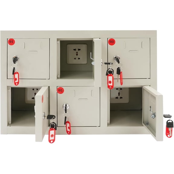 6 Slots Cell Phone Locker, Cell Mobile Phone Steel Locker, Cell Phone Locker with Charging Station, Rechargeable Mobile Phone Storage Cabinet with Individual Charging Outlets