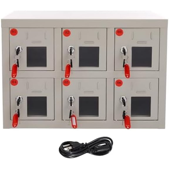 6 Slots Cell Phone Locker with Key Lock, Mobile Phone Locker Locking Charging Locker with Acrylic Window, Steel Locker Cell Phone Charging Station Locker Ideal for Students and Employees$$Furniture