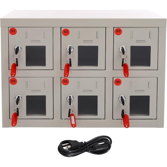 6 Slots Cell Phone Locker with Key Lock, Mobile Phone Locker Locking Charging Locker with Acrylic Window, Steel Locker Cell Phone Charging Station Locker Ideal for Students and Employees