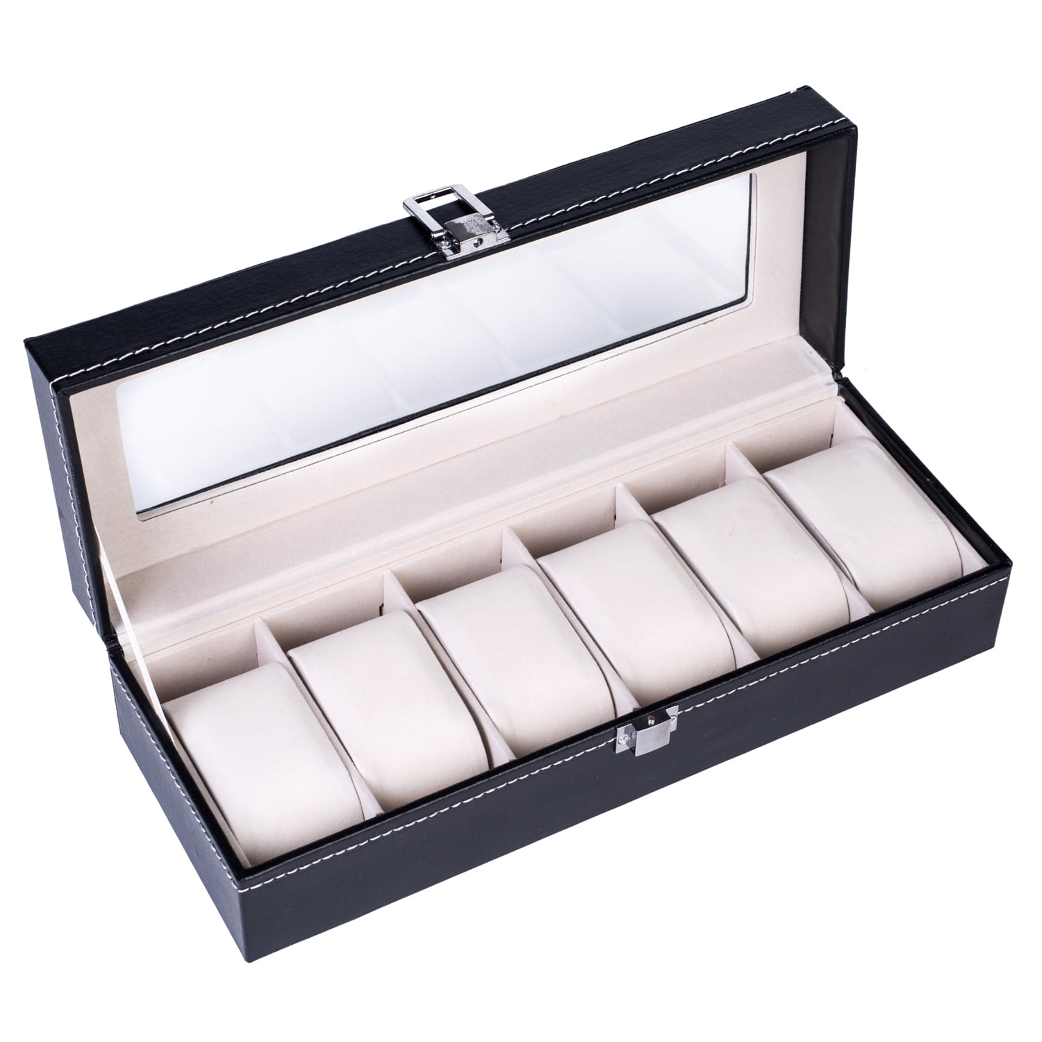 6 Slots Watch Box, High-grade Leather Watch Collection Storage Box, Black 6 Slots Watch Box, High-grade Leather Watch Collection Storage Box, Black