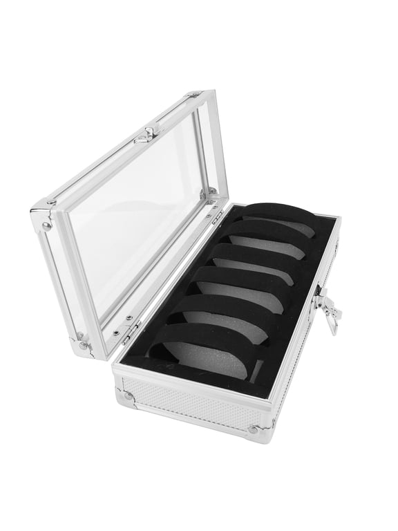 6 Slots Watch Display Box Aluminum Case with Glass Lid & Flannel Interior Watch Storage Organizer for Men Women Jewelry Wristwatch Holder Showcase 10.24 x 4.53 Inches