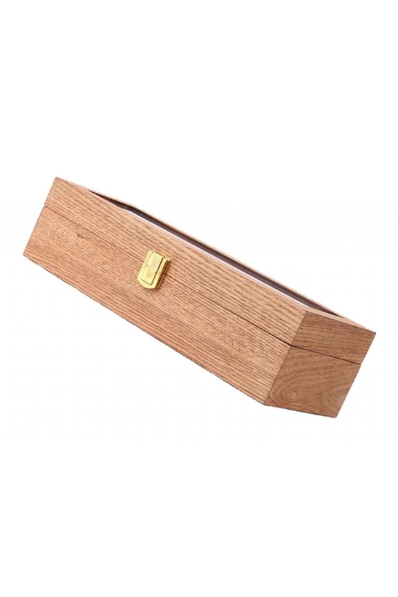 6 Slots Wood Watch Display Box Case Glass Top Locking Storage Organizer C