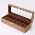 thumbnail image 1 of 6 Slots Wood Watch Display Box Case Glass Top Locking Storage Organizer, 1 of 7