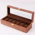 thumbnail image 1 of 6 Slots Wood Watch Display Box Case Glass Top Locking Storage Organizer, 1 of 7