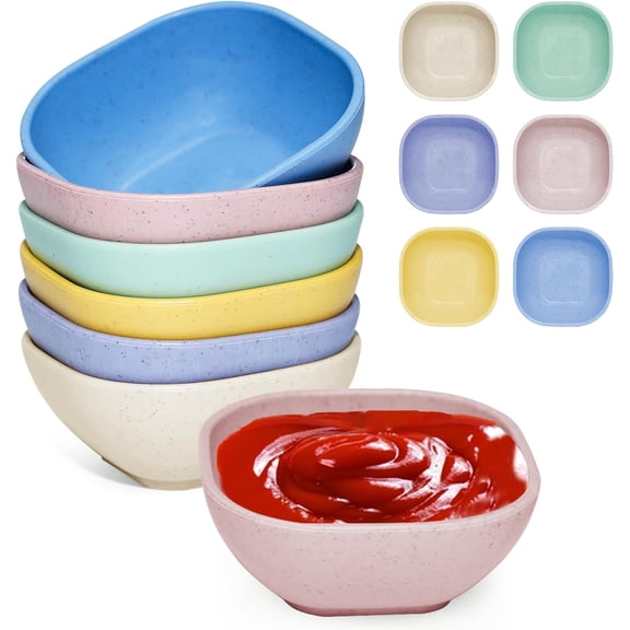 6  Small  Bowls 4.5 OZ Unbreakable Wheat Straw Dipping Bowls, ramekins, Assorted Colors Dipping Sauce Cups, dip cups, Dessert, Ketchup