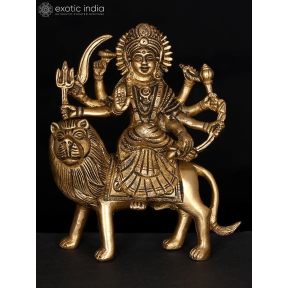 6" Small Eight Armed Goddess Durga (Sherawali Maa) | Brass Statue