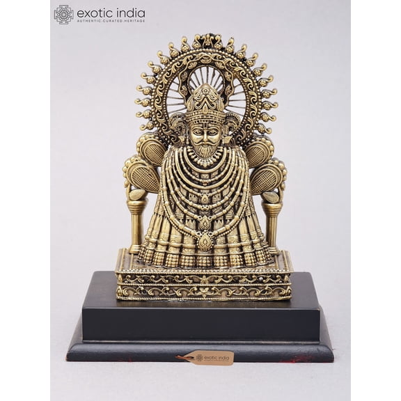 6" Small Superfine Khatu Shyam Ji | Brass Idol on Wood Base