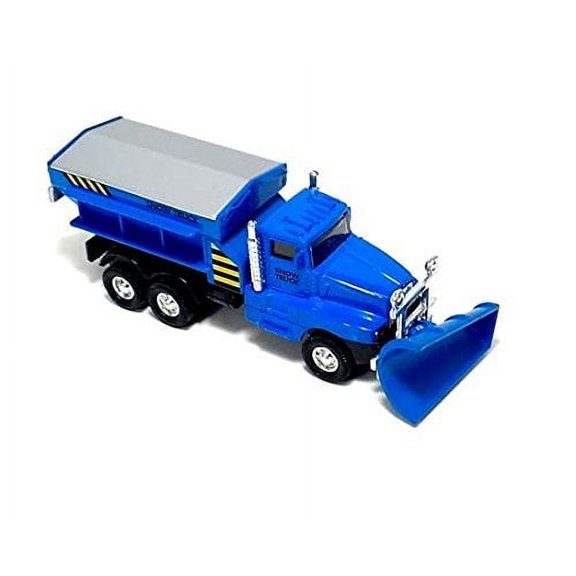 6" Snow Plow Salt Truck Diecast Metal Model Toy With Swivel Pull Action- Blue