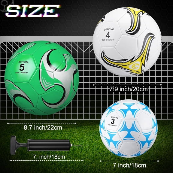 6 Soccer Balls Set with Inflation Needle, Size 5/4/3, Deflated Standard Soccer Balls for Indoor and Outdoor Sports Training Practice, Suitable for Kids, Teens, Adults Game Training